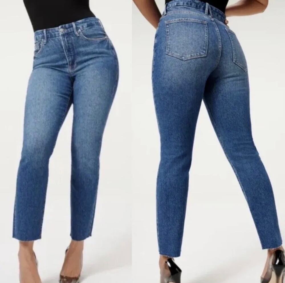 NWT Good American Womens Good Classic Blue 940 Hi-Rise Raw Hem Jean 4/27